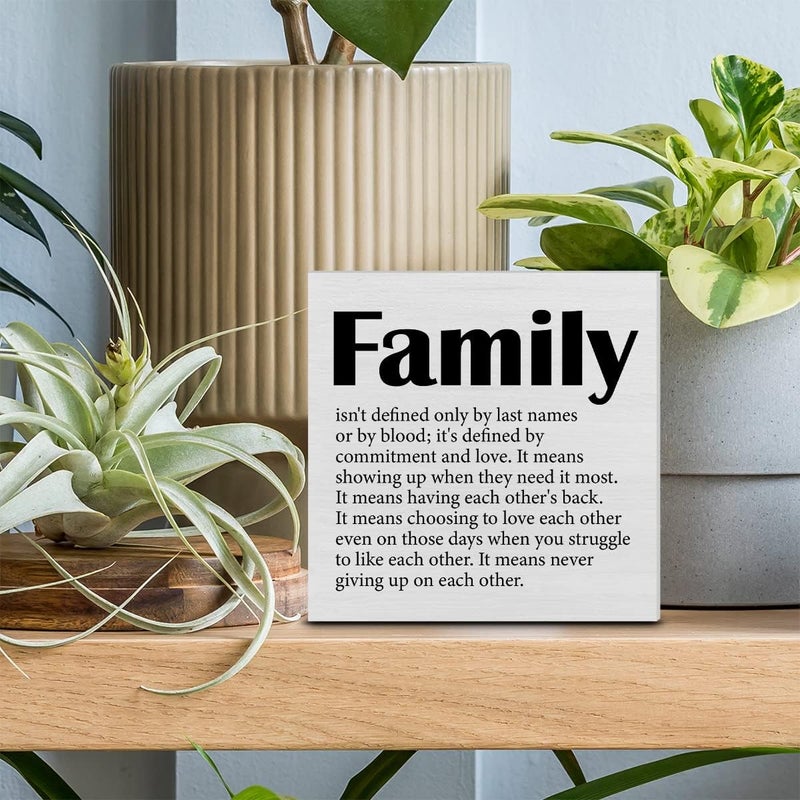 PIXCEOS Family Quote Decorative Wooden Box Sign Family isn't Defined Wood Block Plaque Decor Rustic Shelf or Wall Display for Home Living Room Bedroom - Image 3